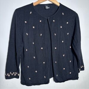 Ali Miles Black Knit Top with Autumn Embroidery